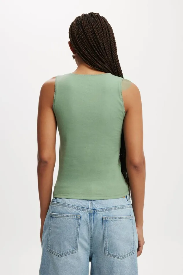 Women Tops Cotton On Lou Picot Trim Tank Watercress