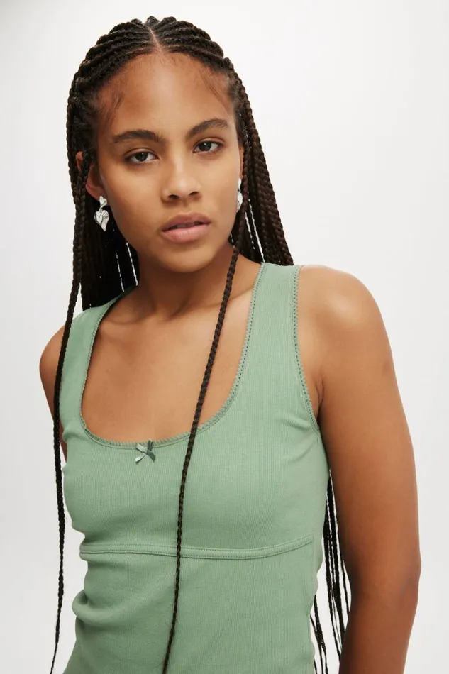 Women Tops Cotton On Lou Picot Trim Tank Watercress
