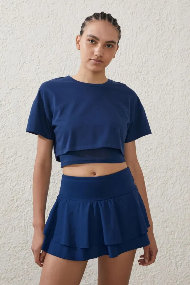 Women Tops Cotton On Mesh Layered Tshirt Navy Peony