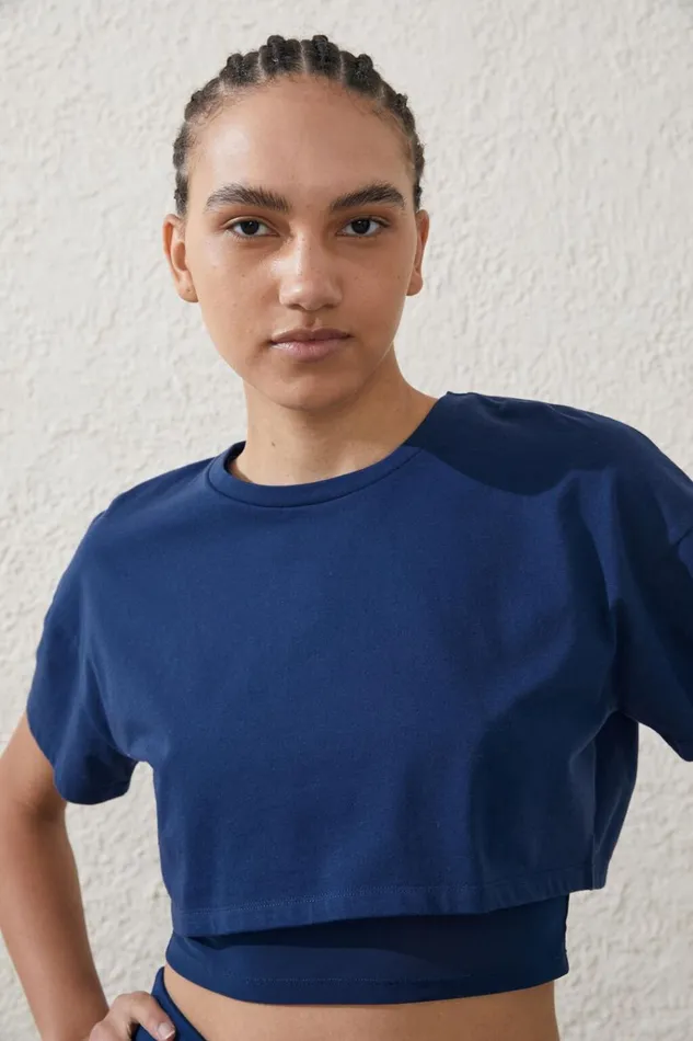 Women Tops Cotton On Mesh Layered Tshirt Navy Peony