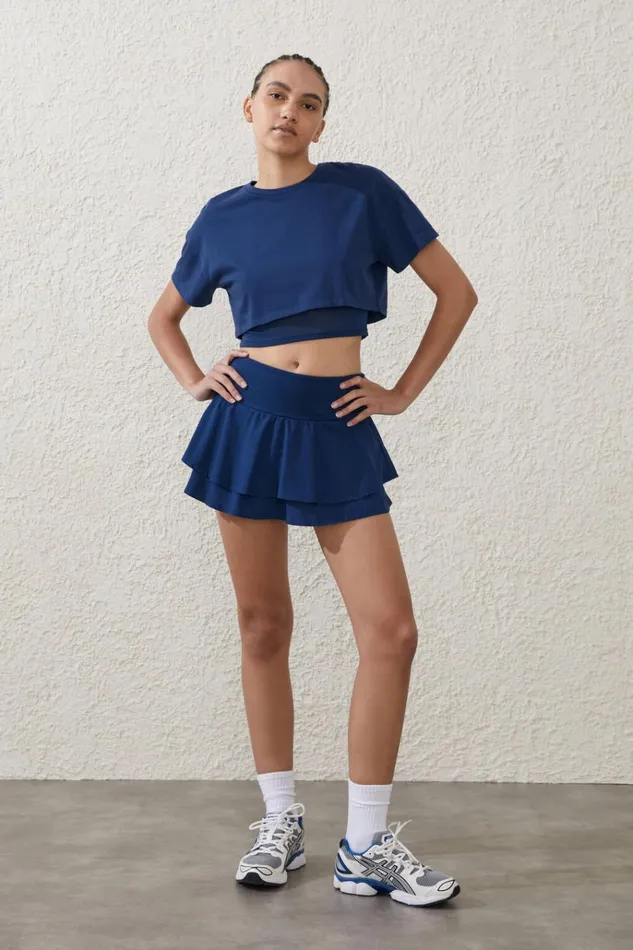Women Tops Cotton On Mesh Layered Tshirt Navy Peony