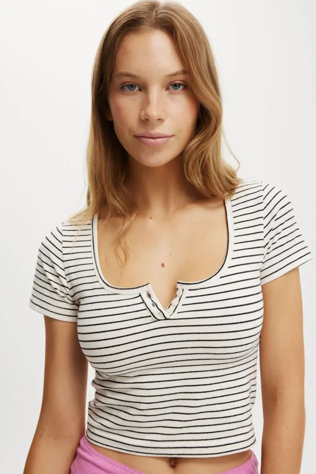 Women Tops Cotton On Peached Jersey Henley T 8211 Shirt Bircher Black Stripe Women Tops Cotton On Peached Jersey Henley T 8211 Shirt Bircher Black Stripe