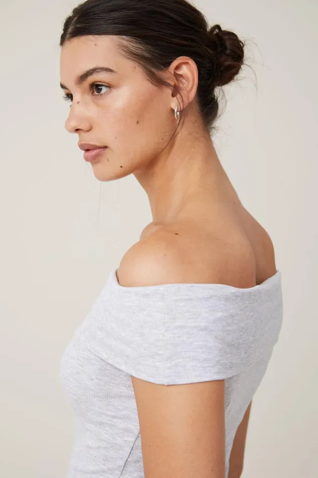 Women Tops Cotton On Staple Rib Off The Shoulder Short Sleeve Top Grey Marle Women Tops Cotton On Staple Rib Off The Shoulder Short Sleeve Top Grey Marle