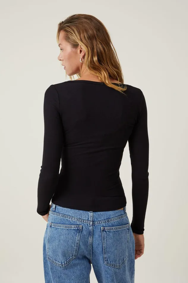 Women Tops Cotton On Staple Rib Scoop Neck Long Sleeve Top Black Ii Women Tops Cotton On Staple Rib Scoop Neck Long Sleeve Top Black Ii
