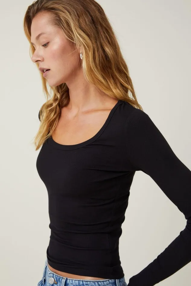 Women Tops Cotton On Staple Rib Scoop Neck Long Sleeve Top Black Ii Women Tops Cotton On Staple Rib Scoop Neck Long Sleeve Top Black Ii