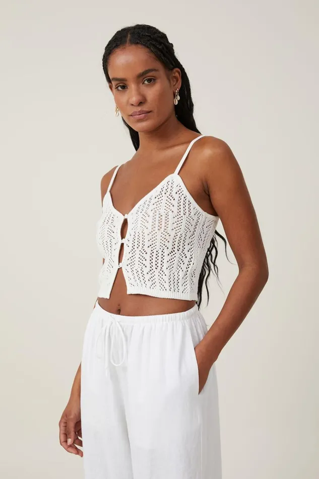 Women Tops Cotton On Summer Knit Mesh Cami White