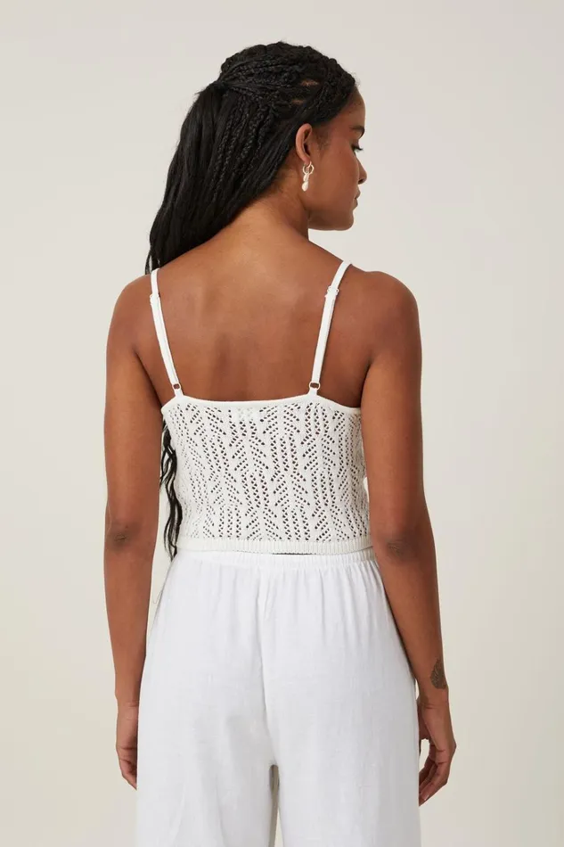 Women Tops Cotton On Summer Knit Mesh Cami White