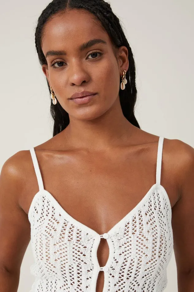 Women Tops Cotton On Summer Knit Mesh Cami White