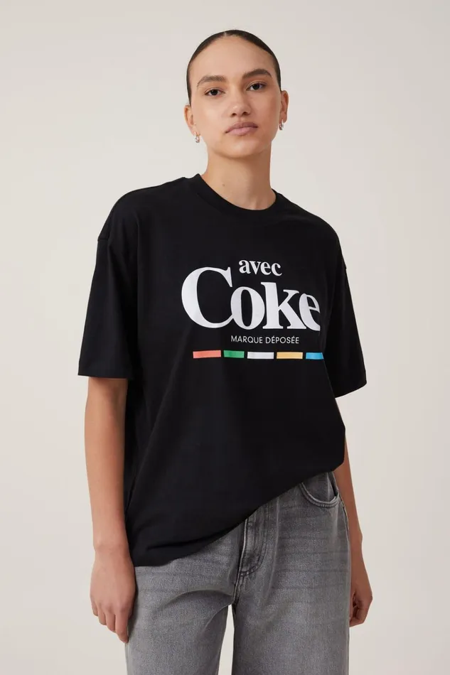 Women Tops Cotton On The Lcn Boxy Graphic Tee Lcn Cok Coca Cola Coke Black
