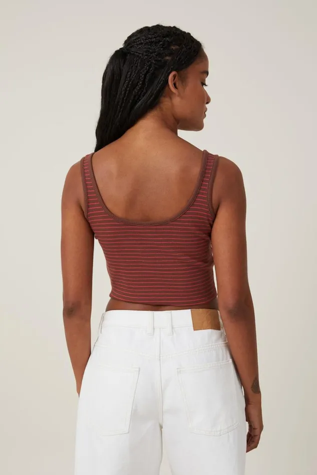 Women Tops Cotton On The One Organic Rib Crop Tank Eliza Stripe Bottle Brown Women Tops Cotton On The One Organic Rib Crop Tank Eliza Stripe Bottle Brown