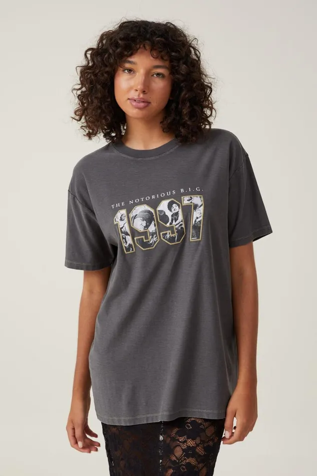 Women Tops Cotton On The Oversized Hip Hop Tee Lcn Mt Biggie 1997graphite