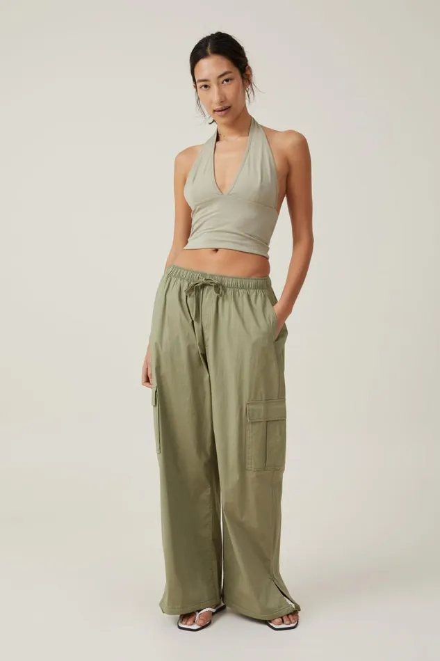 Women Tops Cotton On Tory V Neck Halter Top Desert Sage