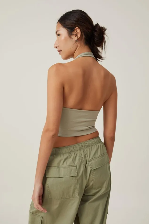 Women Tops Cotton On Tory V Neck Halter Top Desert Sage