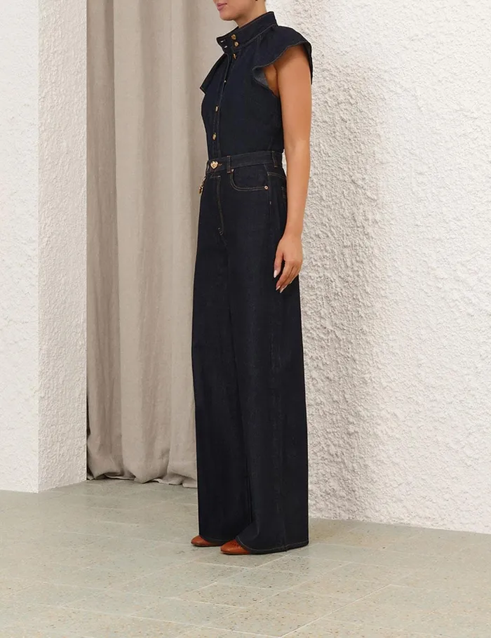 Women Tops Zimmermann Crush Flutter Sleeve Shirt Night Sky