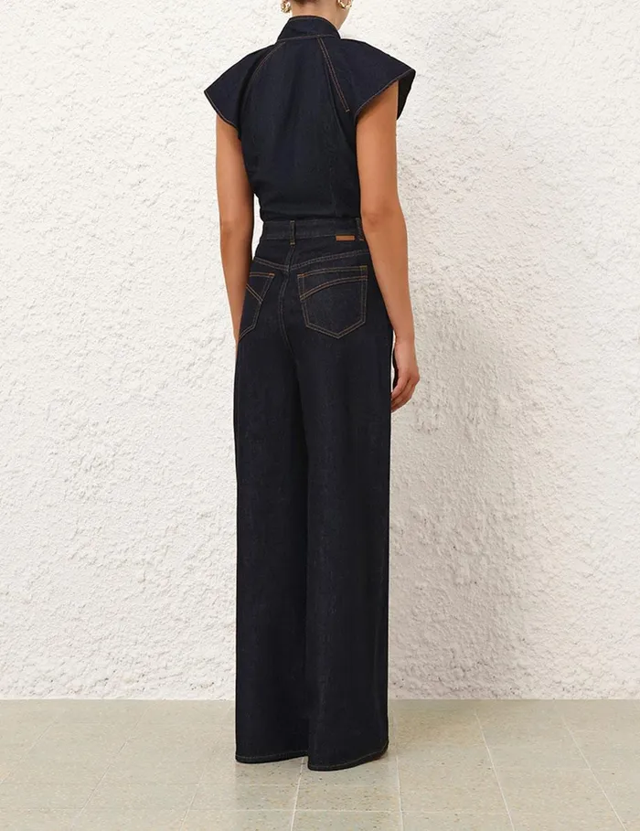 Women Tops Zimmermann Crush Flutter Sleeve Shirt Night Sky