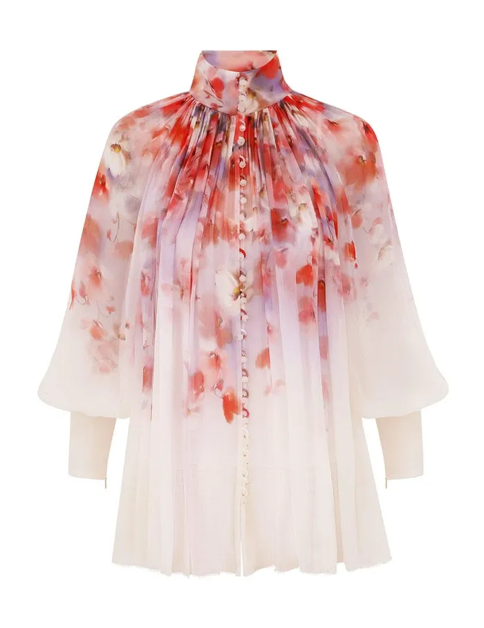 Women Tops Zimmermann Crush Smock Blouse Scarlet Floral