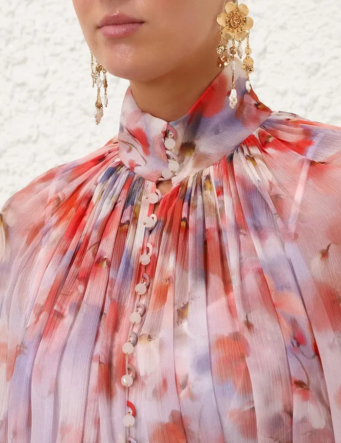 Women Tops Zimmermann Crush Smock Blouse Scarlet Floral