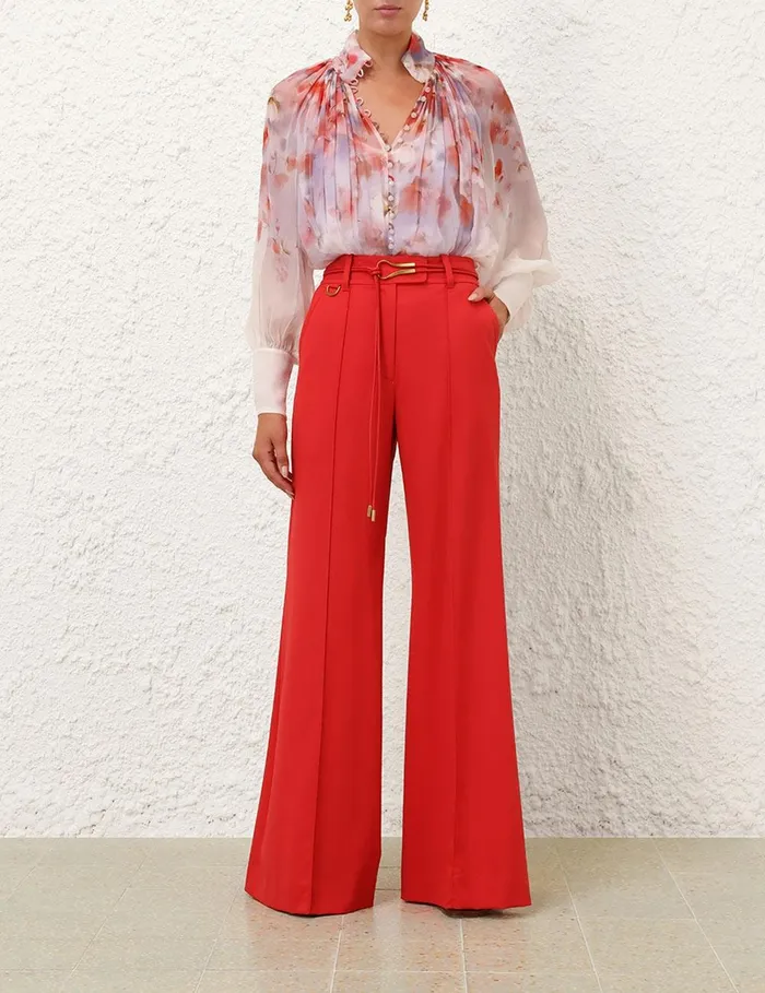 Women Tops Zimmermann Crush Smock Blouse Scarlet Floral