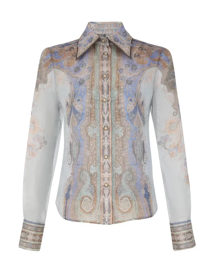Women Tops Zimmermann Eden Body Shirt Blue Paisley