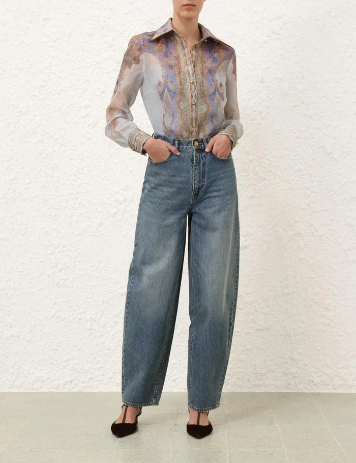Women Tops Zimmermann Eden Body Shirt Blue Paisley