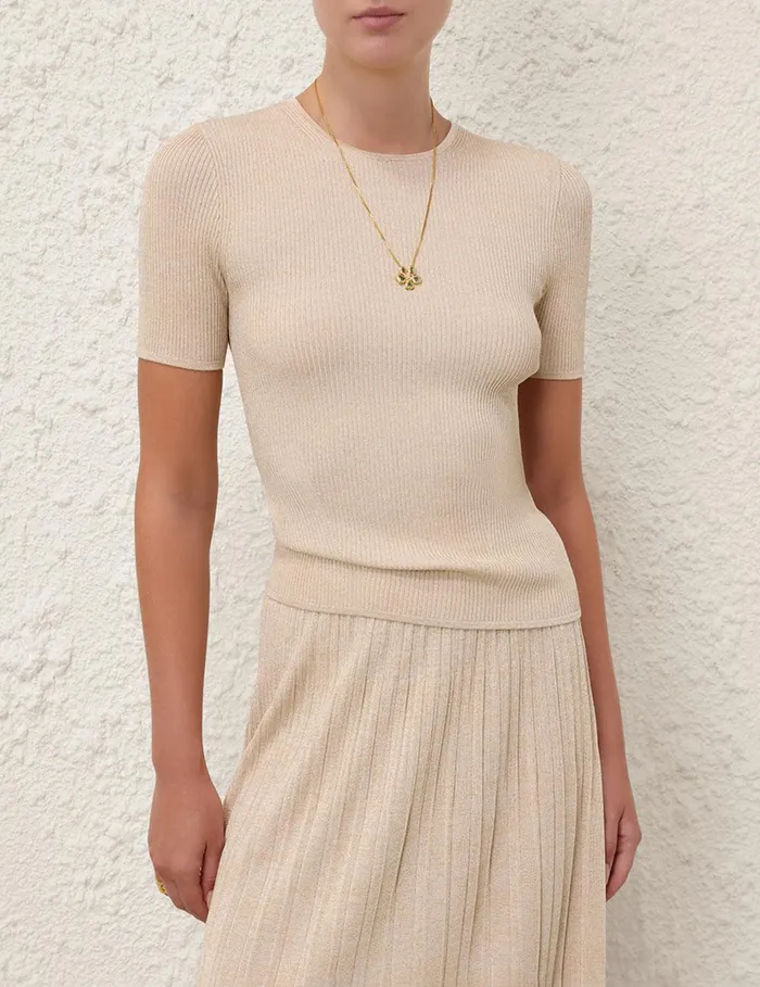Women Tops Zimmermann Halliday Rib TShirt Cream Lurex
