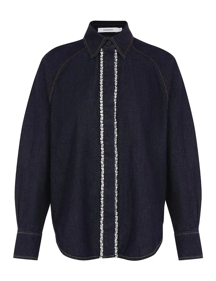 Women Tops Zimmermann Illustration Denim Shirt Night Sky