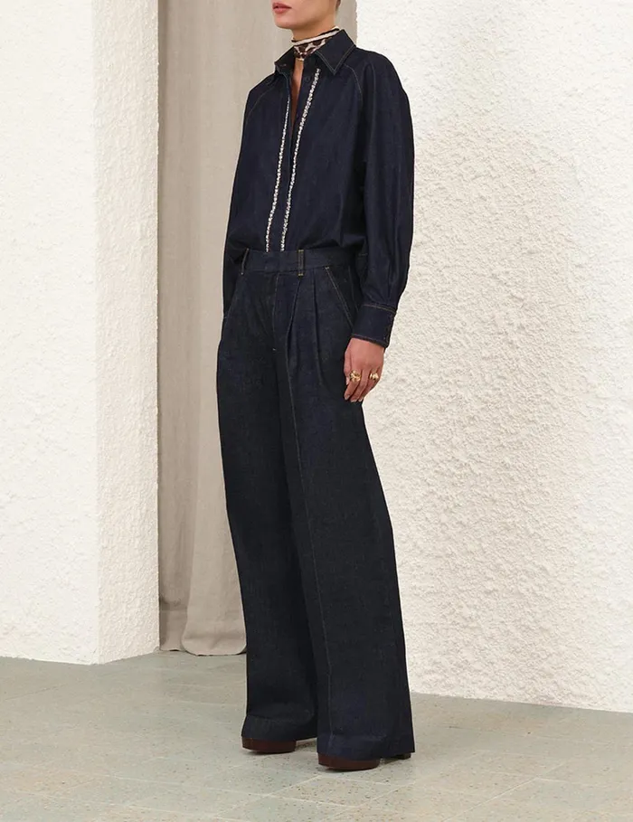 Women Tops Zimmermann Illustration Denim Shirt Night Sky