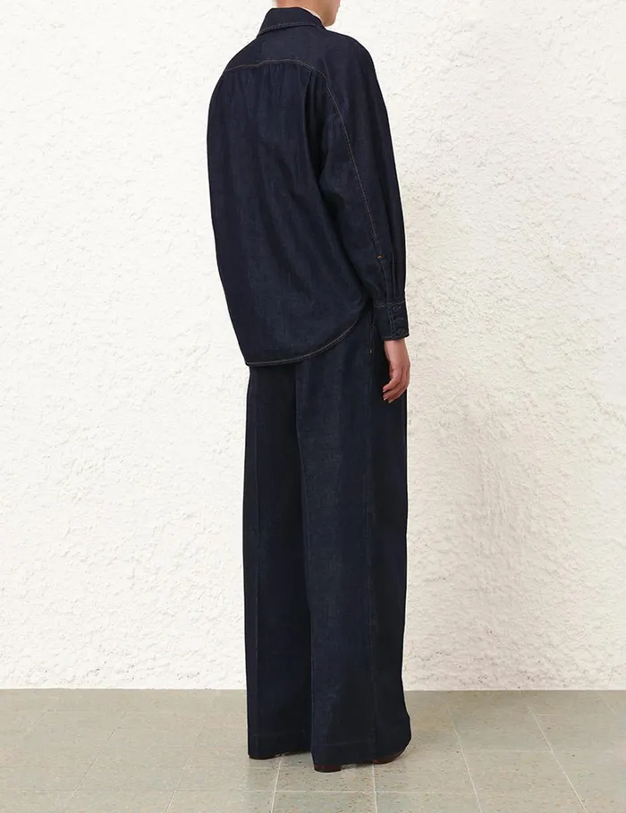 Women Tops Zimmermann Illustration Denim Shirt Night Sky