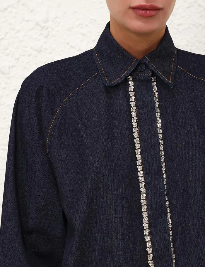 Women Tops Zimmermann Illustration Denim Shirt Night Sky