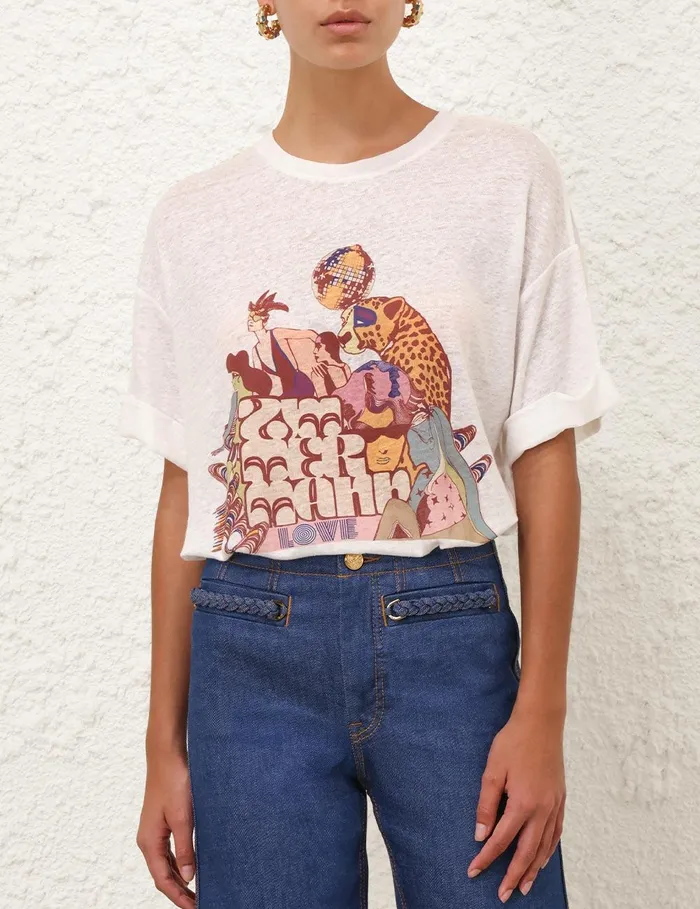 Women Tops Zimmermann Maxine Roll Sleeve Tee Ivory
