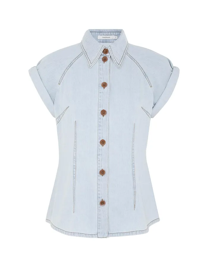 Women Tops Zimmermann Tallow Denim Blouse Seaside
