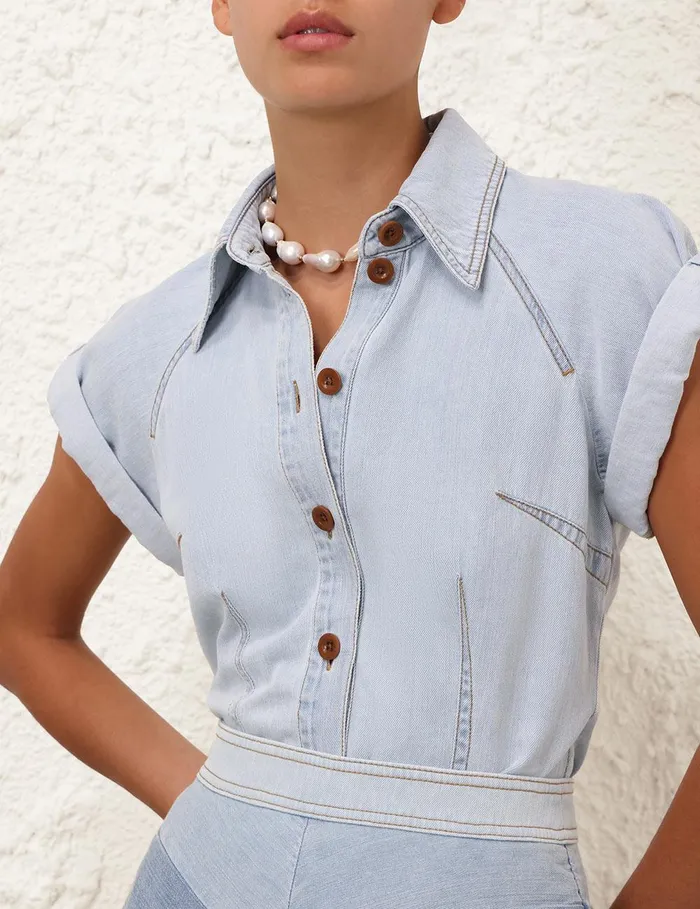 Women Tops Zimmermann Tallow Denim Blouse Seaside