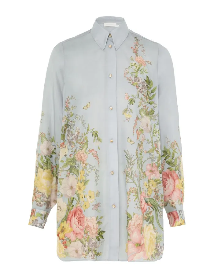 Women Tops Zimmermann Waverly Relaxed Shirt Blue Floral