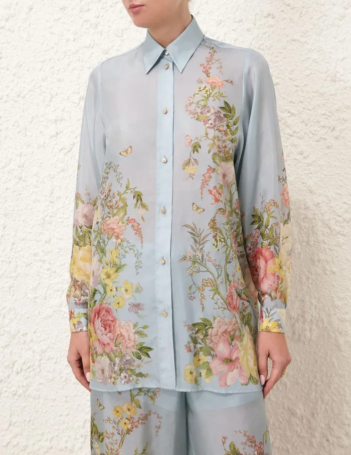 Women Tops Zimmermann Waverly Relaxed Shirt Blue Floral