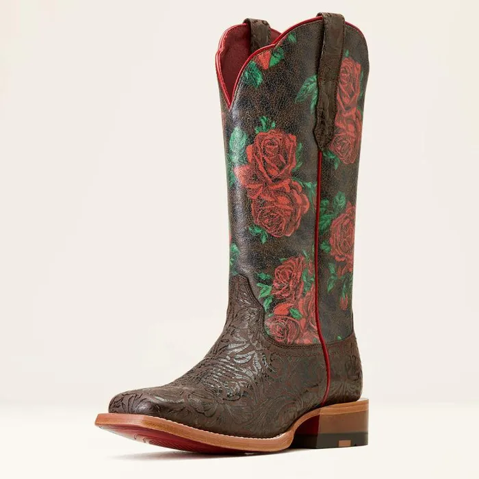 Women Western Boots Ariat Frontier Farrah Western Boot Chocolate Floral Emboss Women Western Boots Ariat Frontier Farrah Western Boot Chocolate Floral Emboss