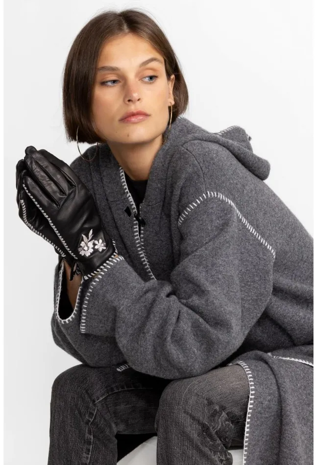 Women Whipstitch Leather Gloves Black Johnny Was Fashion Accessories