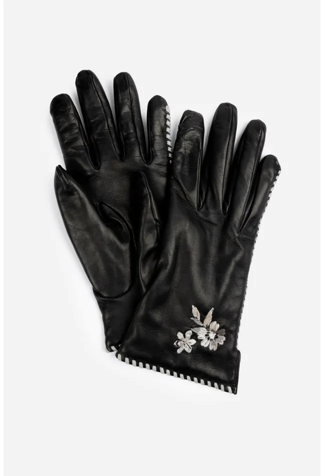 Women Whipstitch Leather Gloves Black Johnny Was Fashion Accessories