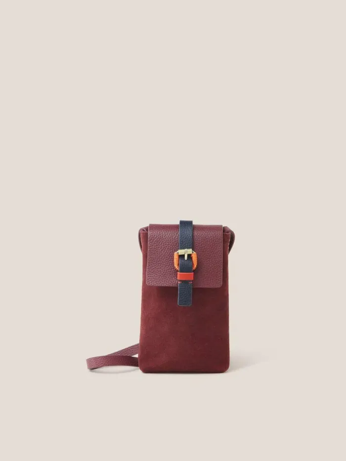Women White Stuff Bags And Purses Clara Buckle Suede Phone Bag Dark Plum