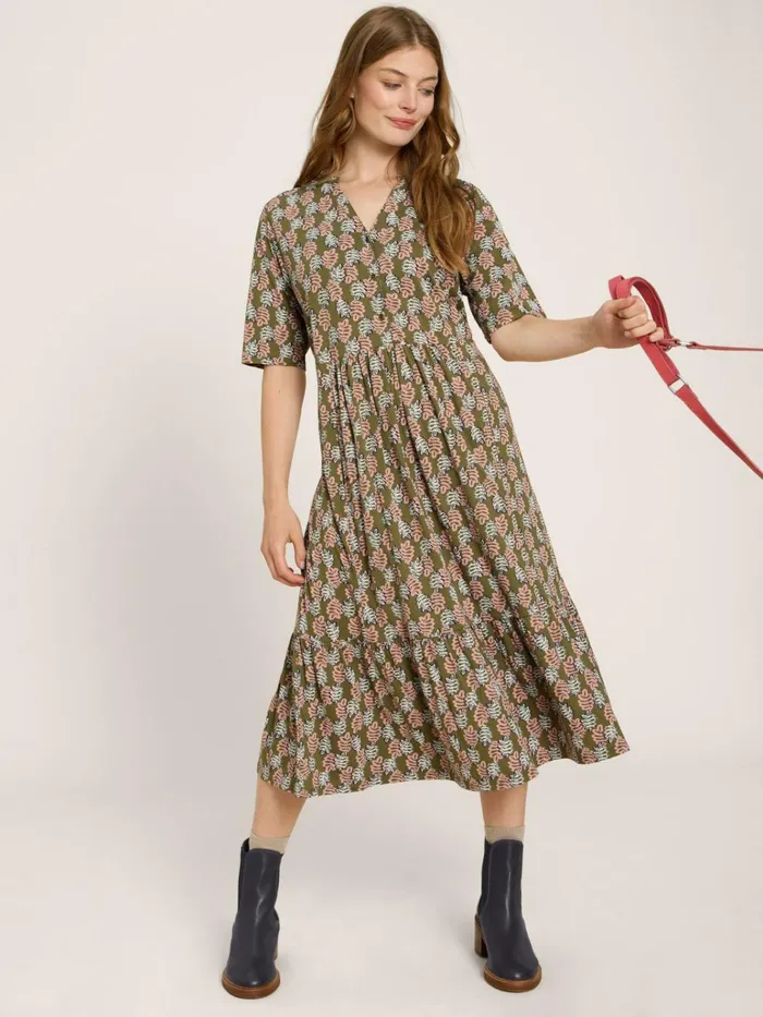 Women White Stuff Dresses Naya Soft Jersey Dress Chartreuse Print