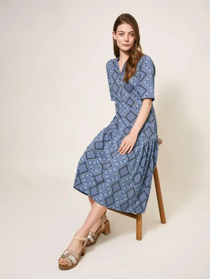 Women White Stuff Dresses Sabina Jersey Midi Dress Blue Multi