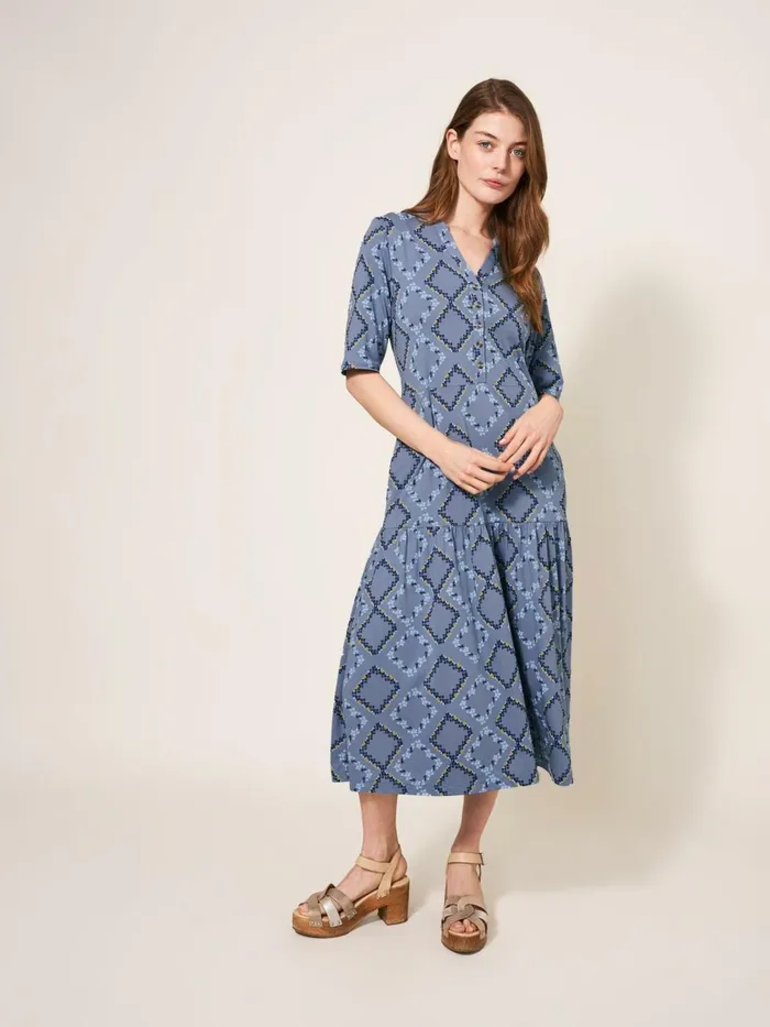 Women White Stuff Dresses Sabina Jersey Midi Dress Blue Multi Women White Stuff Dresses Sabina Jersey Midi Dress Blue Multi