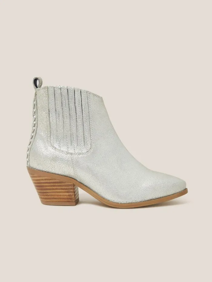 Women White Stuff Partywear Cherry Leather Ankle Boot Mixed Metallic