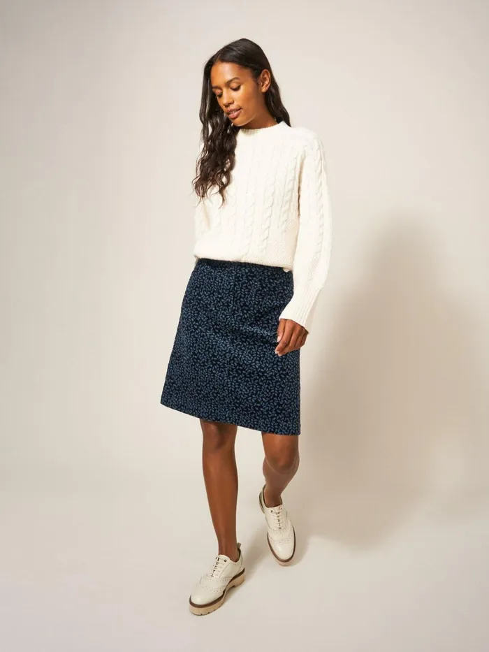 Women White Stuff Partywear Melody Organic Cord Skirt Grey Multi