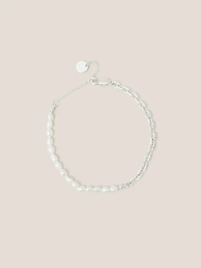 Women White Stuff Partywear Silver Plated Pearl Bracelet Silver Tone Metallic