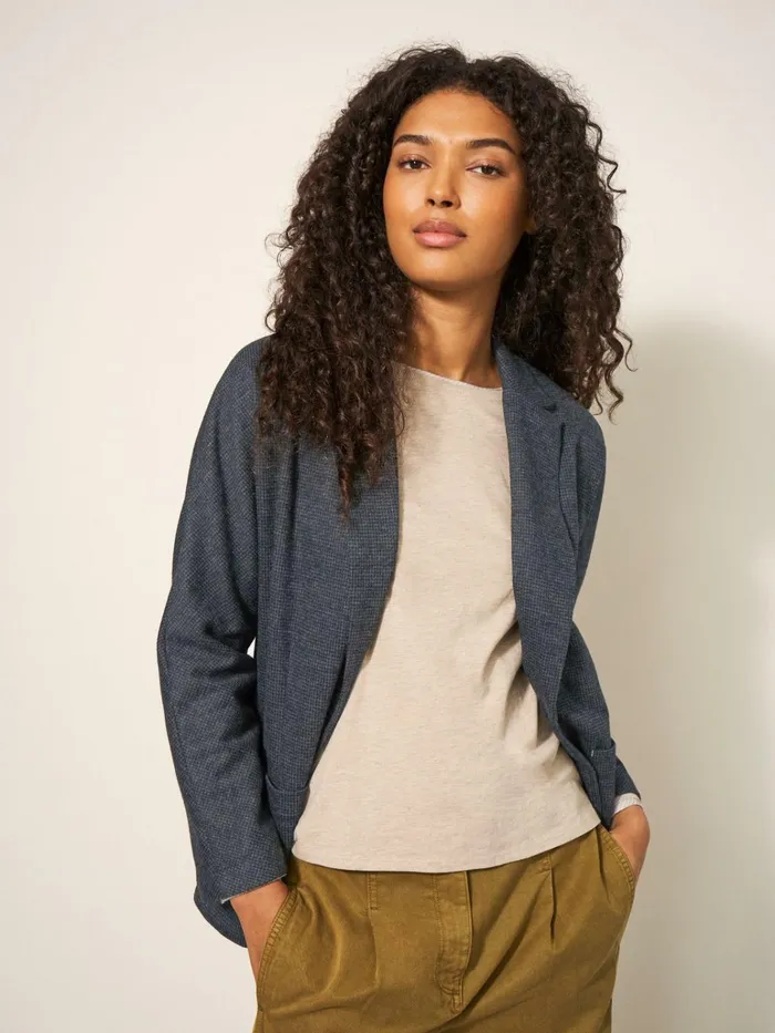 Women White Stuff Petite Clothing Daphne Smart Long Sleeve Jersey Blazer Grey Multi