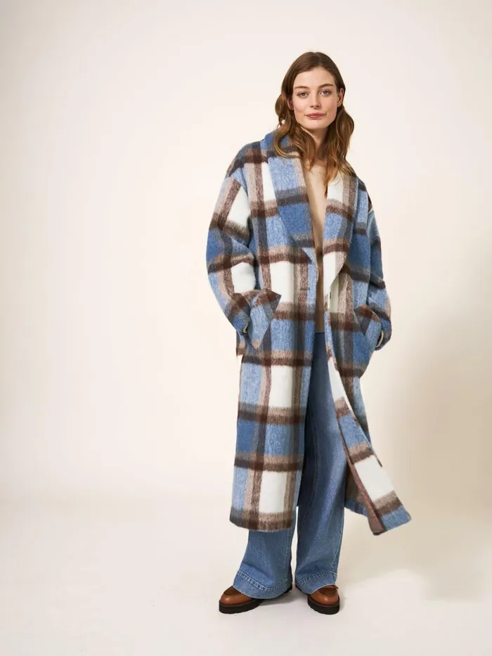 Women White Stuff Petite Clothing Lara Check Coat Blue Multi