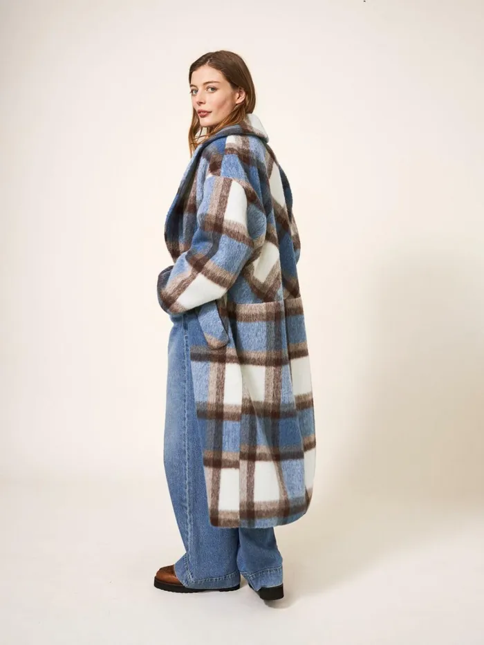 Women White Stuff Petite Clothing Lara Check Coat Blue Multi Women White Stuff Petite Clothing Lara Check Coat Blue Multi