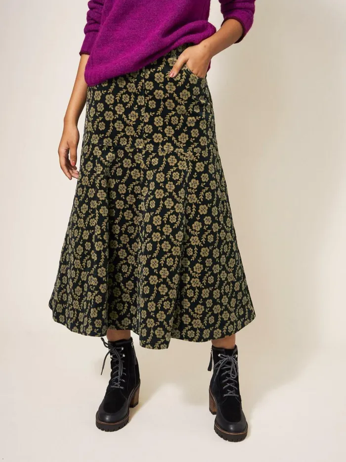 Women White Stuff Petite Clothing Quinn Organic Cord Skirt Green Multi