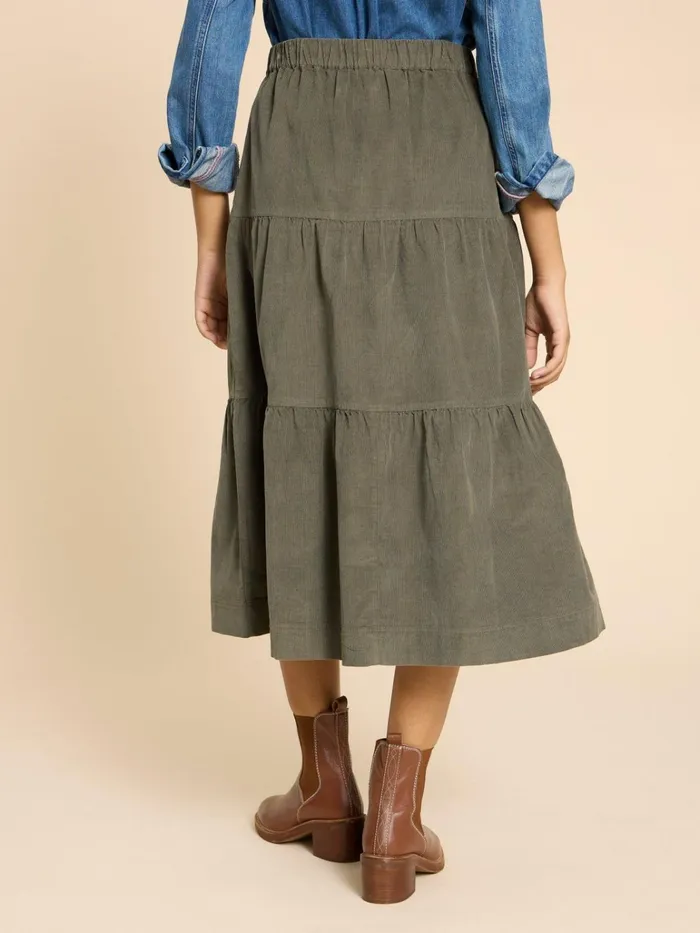 Women White Stuff Skirts Jade Tiered Cord Skirt Khaki Green Women White Stuff Skirts Jade Tiered Cord Skirt Khaki Green