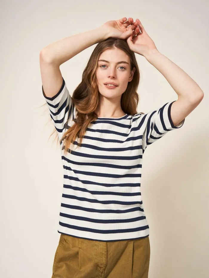 Women White Stuff Tops And Tshirts STRIPE PUFF SLEEVE White Multi